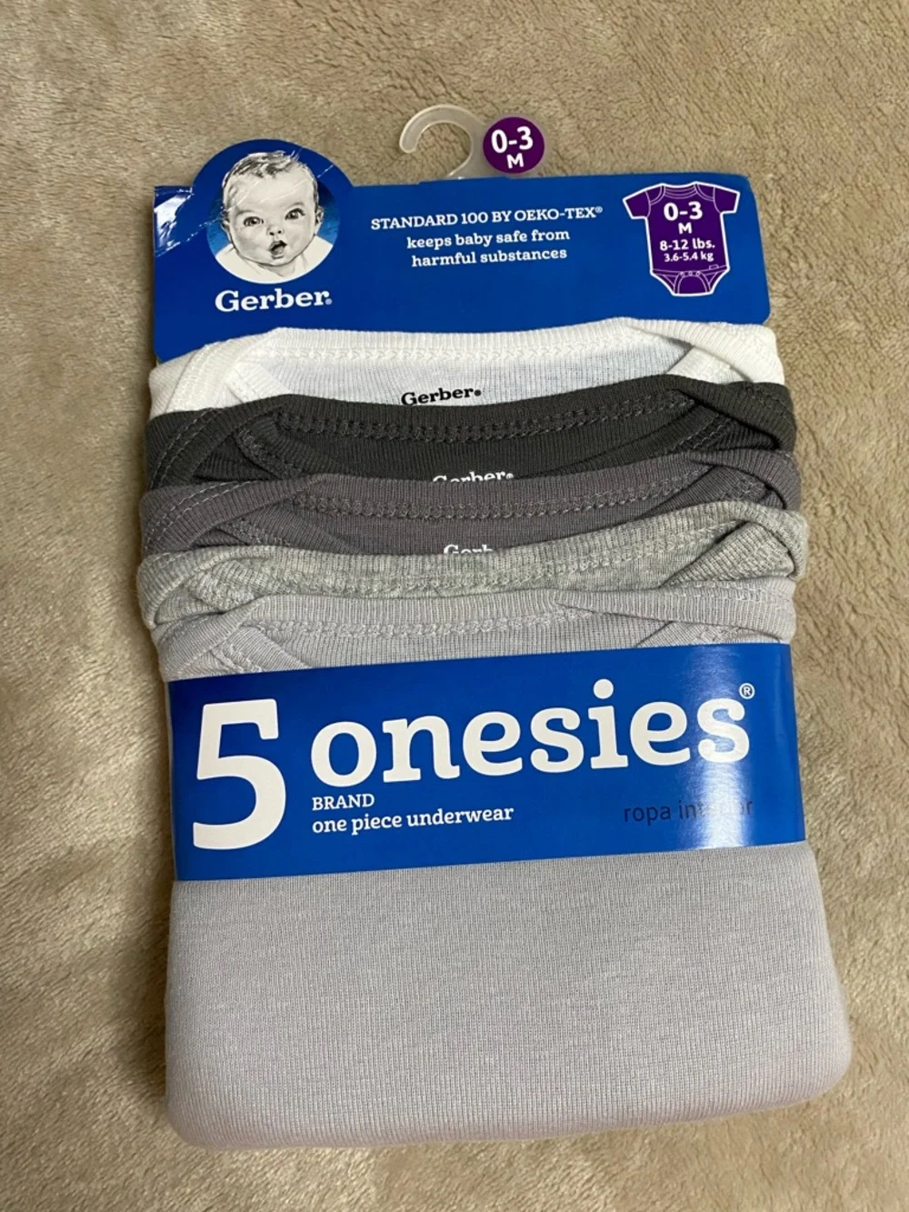 💜 Gerber 5-Pack Baby Neutral Grey’s short sleeve onesies bodysuits, 0-3mths - Picture 8 of 11